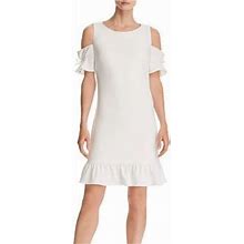 Betsey Johnson Dresses | Betsy Johnson White Sheath Dress. Size 4. Cold Shoulder Ruffled Sleeves. Vguc. | Color: White | Size: 4