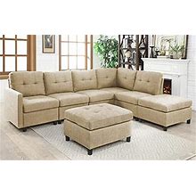 BEEY Sectional Sofa Sets With Chaise Lounge And Ottoman L-Shape Sofa Couch Set 5 Seat Sofa Sectional For Living Room Modular Sofa Couch,Khaki Grey