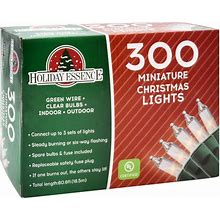 Holiday Essence 300 Mini Clear Lights, Christmas String Lights For Indoor And Outdoor Decorative Use, Green Wire, UL Listed