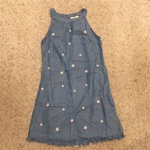 Skies Are Blue Dresses | Denim Halter Dress With Embroidered Stars | Color: Blue | Size: M