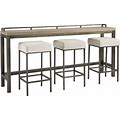 Universal Furniture Modern Mitchell Home Console Sofa Table Bar With 3 Stools In Brushed Gray Metal And Wood Finish