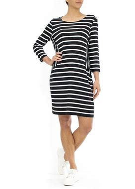 Women's Nina Leonard Mixed-Striped Sheath Dress, Size: XL, Grey
