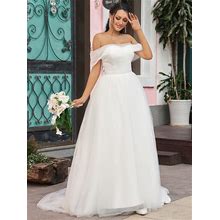 Wedding Dress White Tulle Off-The-Shoulder A-Line Long 2024