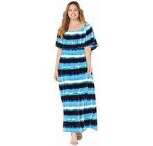Catherines Women's Plus Size Meadow Crest Maxi Dress - 3X, Dark Sapphire Watercolor Stripes