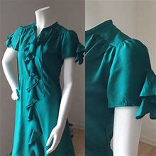 Lil Dresses | Lil Emerald Green 100% Silk Ruffle A Line Dress 2 | Color: Green | Size: 2