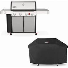 Weber Genesis S-435 4-Burner Liquid Propane Gas Grill In Stainless Steel With Grill Cover