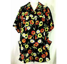 Haband Knit Top Size 3X Black Orange Floral Buttons Short Sleeves