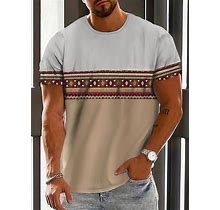 Men's Geometric Pattern Color Block Short Sleeve T-Shirt,L