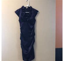 Xscape Dresses | Dark Purple Polyester Dress, Ruched Cap Sleeve | Color: Purple | Size: 4P