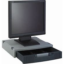 Innovera 55000 15" X 11" X 3" Light Gray / Charcoal Monitor Riser With Storage Drawer