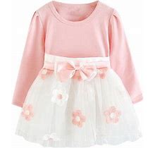 Fesfesfes Toddler Kids Dress Baby Girls Long Sleeve Tulle Patchwork Flower Bow Dresses Clothes