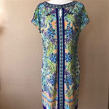 Beige By Eci Dresses | Beige By Eci Beaded Leaf Floral Shift Dress 12 | Color: Blue/Purple | Size: 12
