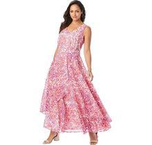 Plus Size Women's Georgette Flyaway Maxi Dress By Jessica London In Pink Burst Painted Scroll (Size 28 W)