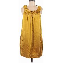 BCBGMAXAZRIA Casual Dress - Shift Cowl Neck Sleeveless: Gold Print Dresses - Women's Size 6