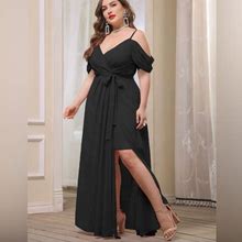 Shein Dresses | Classy Dress, Cold Shoulders And Slit Nwt | Color: Black | Size: 3X