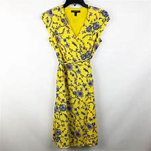 Banana Republic Dresses | Banana Republic Womens Floral Wrap Dress 0 Petite Yellow Cap Sleeve V Neck Nwot | Color: Purple/Yellow | Size: 0P