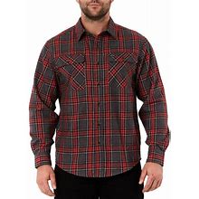 Men's Smith's Workwear Regular-Fit Plaid Two-Pocket Flannel Button-Down Shirt, Size: XL, Dark Red
