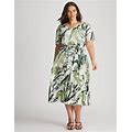 AUTOGRAPH - Plus Size - Womens Midi Dress - Summer Casual Floral Dresses - Botanica - Short Sleeve - Floral Print - Tiered - Women's Clothing Brown 22