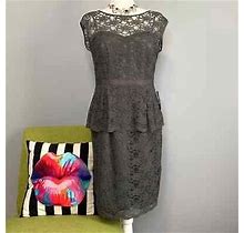 Eliza J Grey Lace Overlay Peplum Sheath Dress Size 10