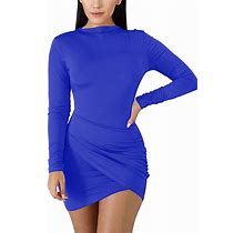 BORIFLORS Women's Sexy Wrap Front Long Sleeve Ruched Bodycon Mini Club Dress