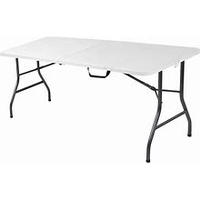 Fold-In-Half Banquet Table W/Handle, 6 Ft, White