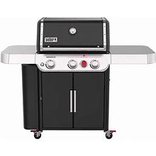 Weber Genesis SI E-330 Stainless Steel 3 Burner Liquid Propane Gas Grill 39,000 BTU With Extra Large Side Prep And Serve Tables, Black