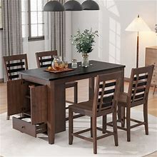 Merax Counter Height 5-Piece Dining Table Set With Faux Marble Tabletop