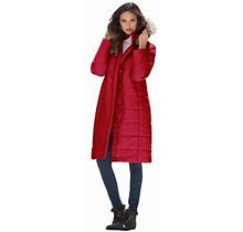 Roaman's Women's Plus Size Mid-Length Quilted Puffer Jacket - 1X, Classic Red