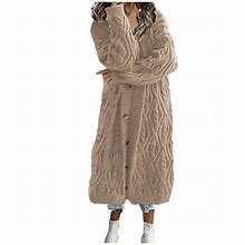 Summer Savings Clothing 2023 Loopsun Winter Coats Jacket For Womens,Women Casual Solid Knitting Loose Cardigan Long Sleeve Sweaters Tops Khaki XL