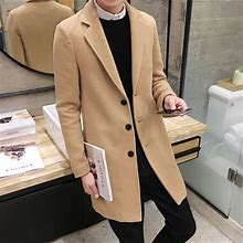 Men Single Breasted Long Jacket Trench Business Coat Wool Overcoat