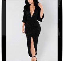Fashion Nova Black Glitter Maxi Dress