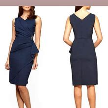 NWT $215 Alex Evenings Side Ruched Cocktail Dress In Navy Blue [SZ 16P ] Q119