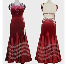 B8740 Women Ballroom Waltz Tango Dress Uk10 Us 8 Maroon Scoop Neck