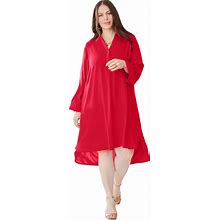 Plus Size Women's Mandarin Shirt Dress By Soft Focus In Vivid Red (Size 14 W)