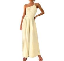 Women Summer Straps One Shoulder Pleated High Waist Casual Wide Leg Jumpsuit Romper Plus Jumpsuit Elegant Jumpsuit For Women Evening Party Dressy Pant