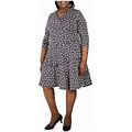 Signature BY Robbie BEE Womens Gray Ruffled Ruched Polka Dot 3/4 Sleeve Surplice Neckline Knee Length Faux Wrap Dress Plus 2X