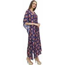 Bimba Women's Blue Floral Printed Beach Long Coverup Maxi Dress Caftan-18