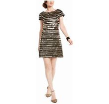 Vince Camuto Womens Gold Printed Short Sleeve Mini Shift Cocktail Dress Size: 6