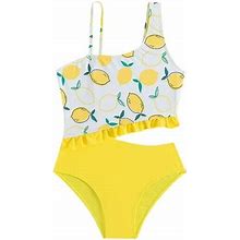Gaqlive Kids Toddler Girls Spring Summer Lemon Print Sleeveless Holiday Vest Shorts Beach Swimwear Swimsuit Clothes Swimming Kids Set 9Y-10Y