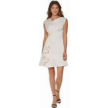 Dkny Dresses | Dkny Womens Ivory Cascading Ruffle Lined Sleeveless Short Dress Petites 6P | Color: Cream | Size: 6P