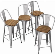 Andeworld 30 Inch Swivel Bar Stools Industrial Metal Barstools High Back Dining Bar Chairs Counter Height Stools With Wooden Seat Set Of 4(30Inch