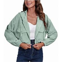 Loopsun Summer Savings Clothing 2023 For Womens Fall Coat,Women's Autumn Winter Hooded Corduroy Jacket Loose Drop Shoulder Long Sleeve Short Jacket