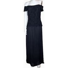 Chadwicks Dresses | Chadwicks Black Off Shoulder Lace At Top Lined Gown Size 6 Euc | Color: Black | Size: 6