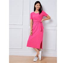 Nantucket Slub Side Tie Midi Dress - Vivid Pink - Small - 100% Cotton Talbots