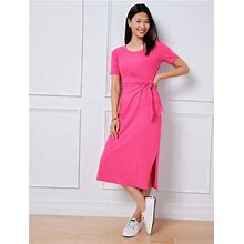 Nantucket Slub Side Tie Midi Dress - Vivid Pink - XL - 100% Cotton Talbots