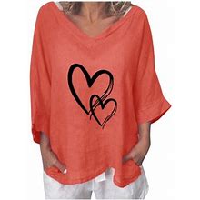 Vilavide 2022 Womens Summer Tops Lady V-Neck Short Sleeve Printed Tee T-Shirt Tunics Maxi Dress Women's Beach Dresses Casual Orange XL