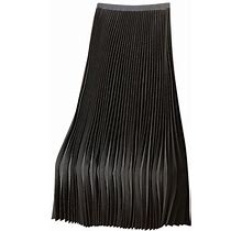 Ovbmpzd Women's Solid Satin Pleated Skirt Elastic Waist Maxi Dress Elegant Party Swing Long Skirt Plus Size Black 4XL