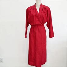 Vintage Paraphernalia Red Long Sleeve Silk Wrap Dress