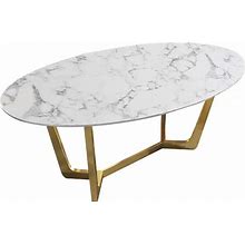 Modern Oval Dining Table White Faux Marble Dining Table With Gold Frame, Gold/White, Kitchen & Dining Room Tables, By Homary