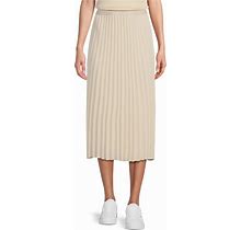 Every Pleated High Rise A-Line Midi Skirt, Womens, L, Pearl